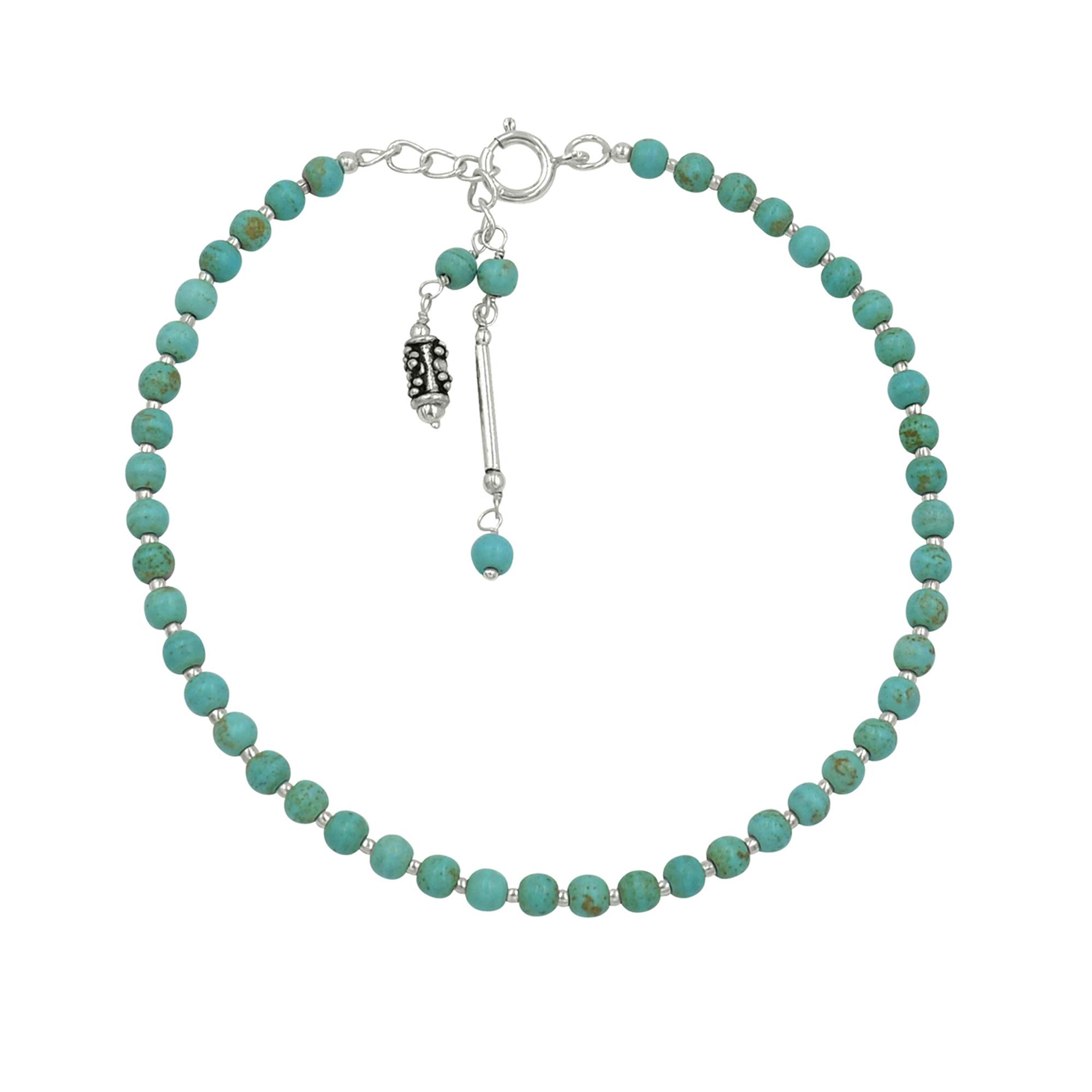 Natural Blue turquoise Gemstone Anklet 925 Sterling Silver Beaded Anklet For Women-image-38