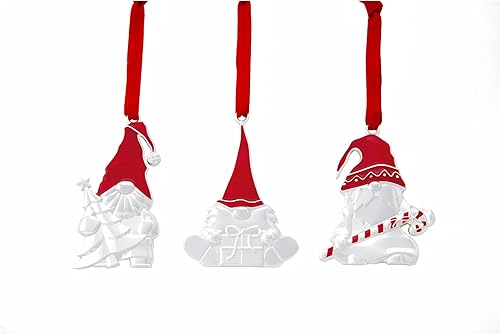 nambe Adornos surtidos de mini gnomos  Juego de 3 adornos colgantes  Mide 3 pulgadas cada uno  Hecho de placa plateada  Diseñado por Mike Altomari disponible en Yaxa Guatemala