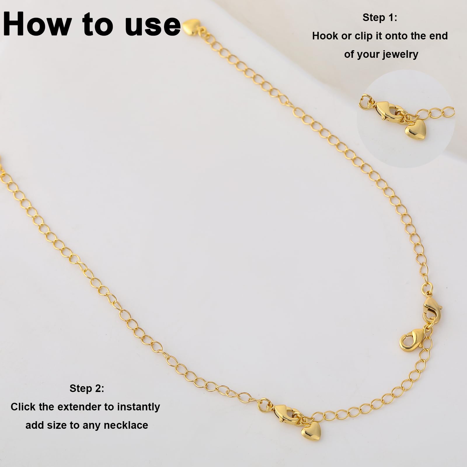 6 Extensores De Cadena Con Forma De Corazón Para Collares – 3 Largos Y 3 Cortos, Ajustables, En Dorado, Ideales Para Pulseras Y Tobilleras
