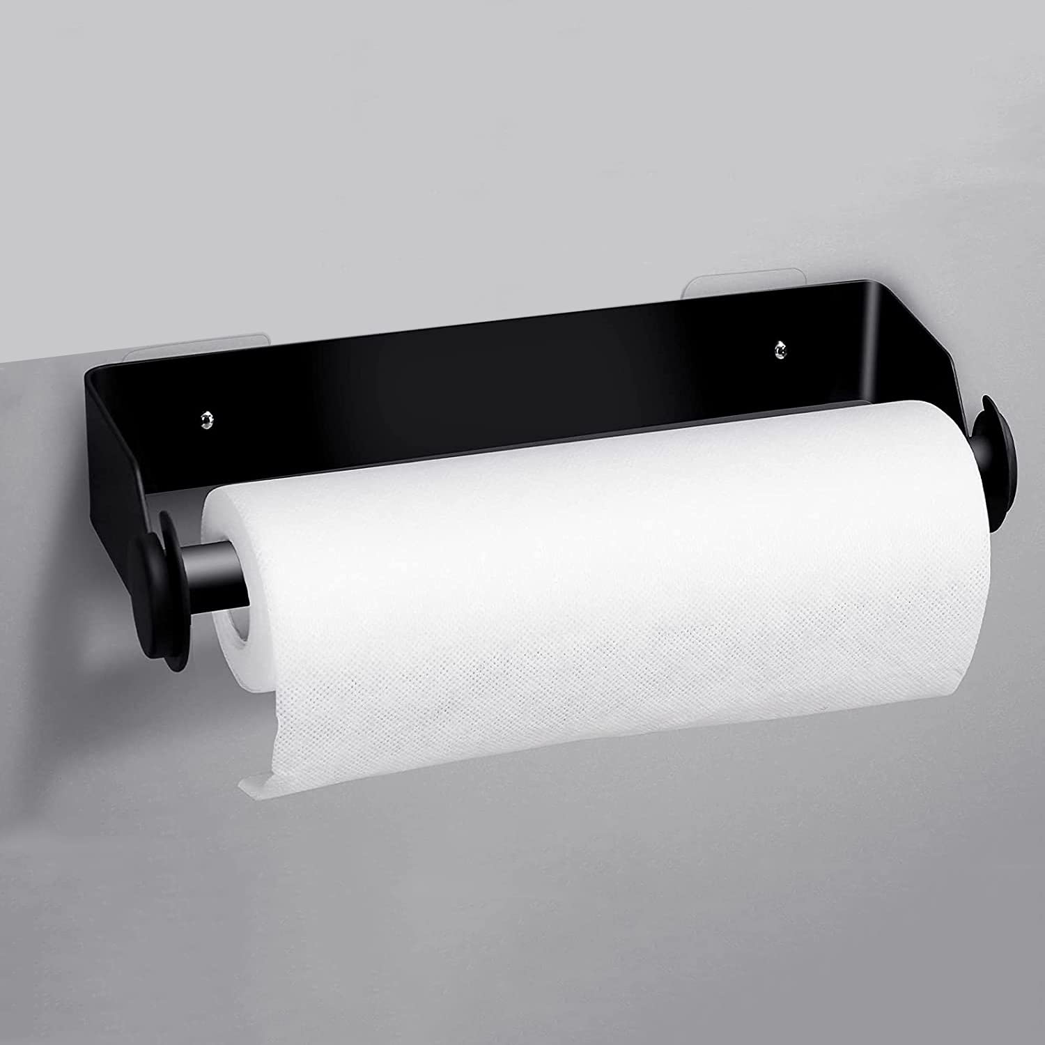 ubeegol Keukenrolhouder zonder boren - zelfklevende praktische papierrolhouder roestvrij staal zwart | rolhouder onder de kast | draaibare spoeldoekhouder keukenrolhouder muur