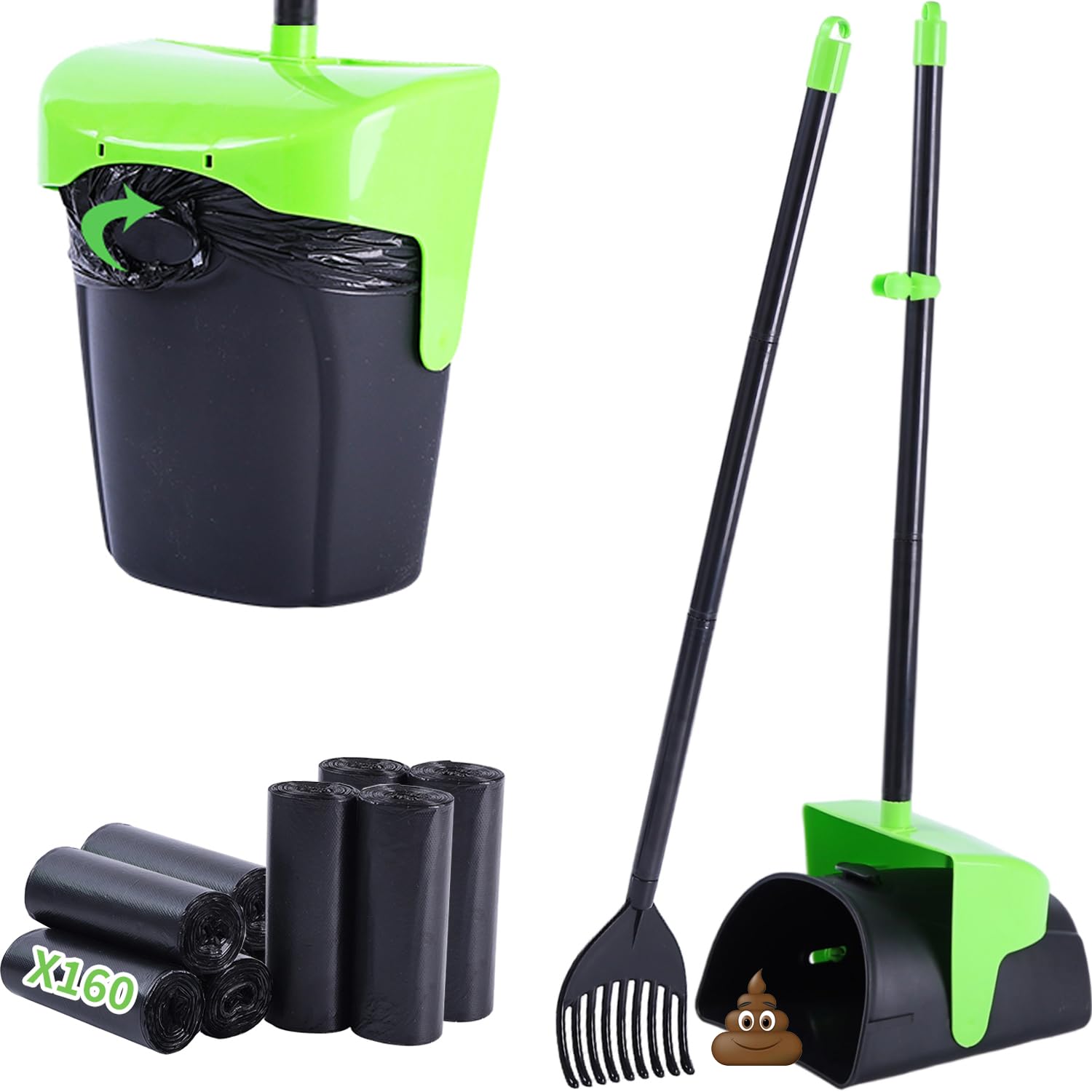 ienjoyed Swivel Bin and Rake with 160 Waste Bags
