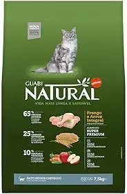 Ração Guabi Natural Gatos Sênior Castrados Frango e Arroz Integral 7,5 kg, Verde