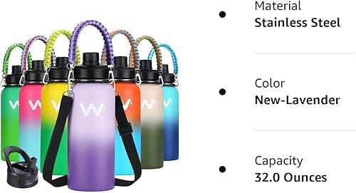 Miniatura 10 de WEREWOLVES Botella de agua aislada con asas de paracaídas, correa, tapa de popote y tapa de boquilla, botella de agua reutilizable de boca ancha al