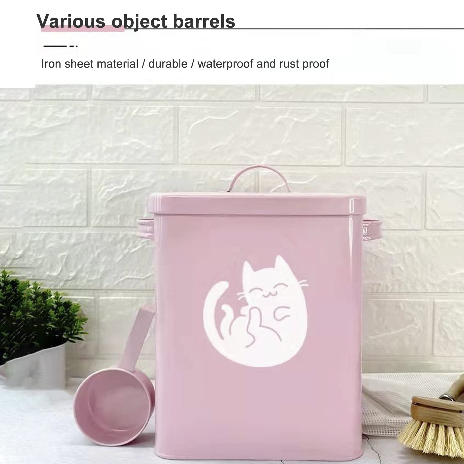 Contenitore per alimenti per cani e gatti, secchio per alimenti per animali domestici con coperchio e manico, barattolo per cibo per gatti, barili sigillati a prova di umidità, bianco