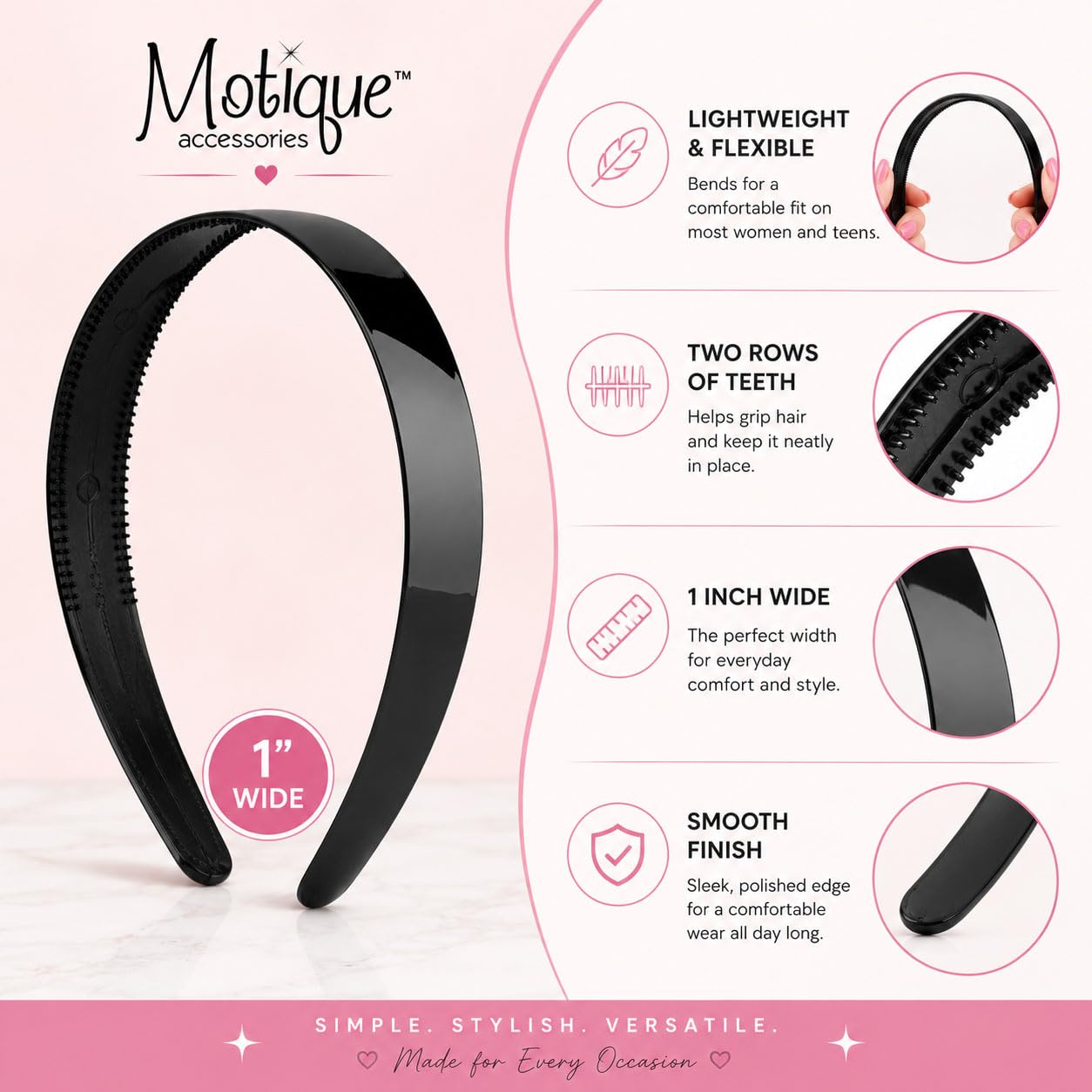 Motique Accessories Plastic Headband, 1 Inch Wide, Orange image 3