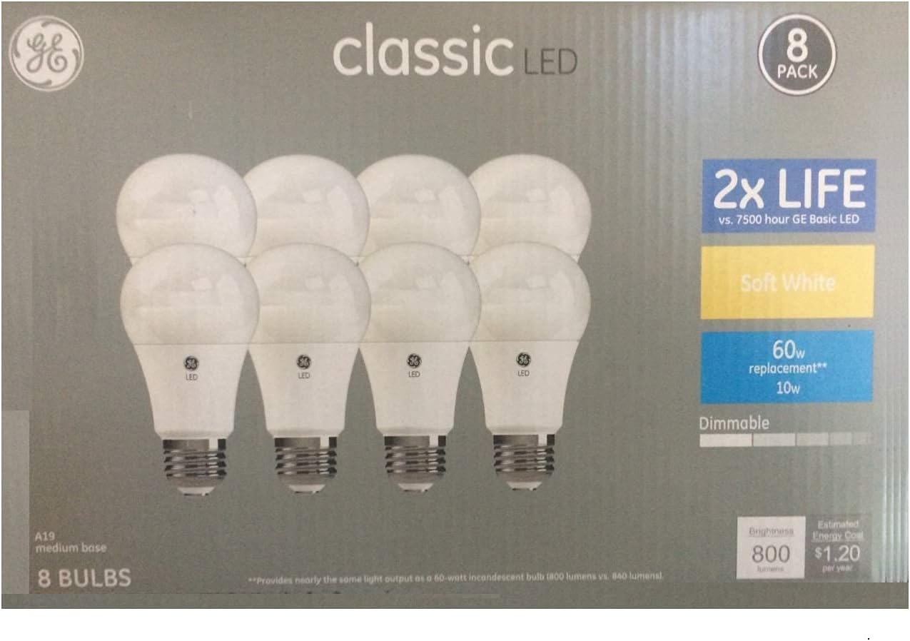 GE Classic Plastic 60-Watt EQ A19 Soft White Dimmable LED Light Bulb (8-Pack)