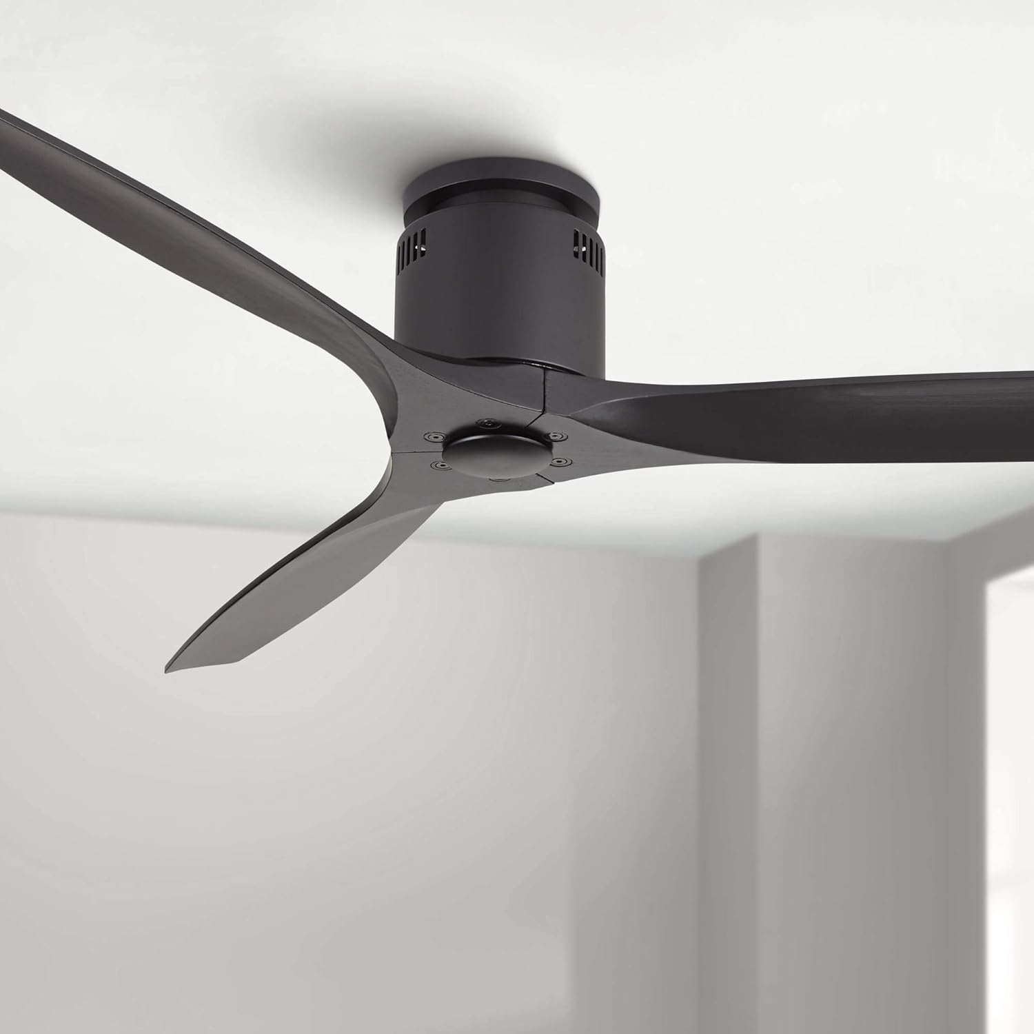 Casa Vieja 52" Windspun Modern 3 Hugger Ceiling Fan with Remote Control Matte Black Solid Wood Low Profile for Living Room Kitchen House Bedroom Family Dining Home Office