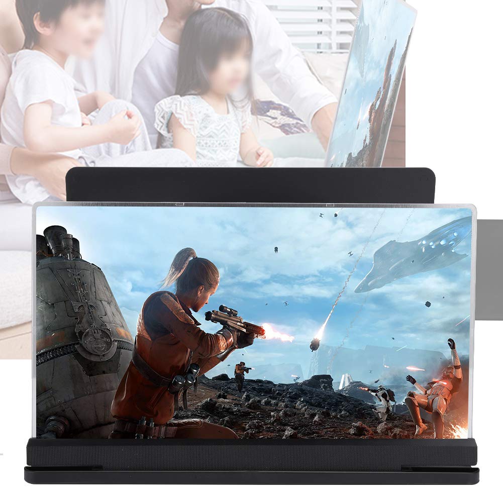 Topiky Lupa de proyección de Pantalla de teléfono de 14 Pulgadas, portátil 3D Video HD Proyector de Pantalla Universal para teléfono Inteligente Amplificador ampliado Amplificador Soporte(Negro)
