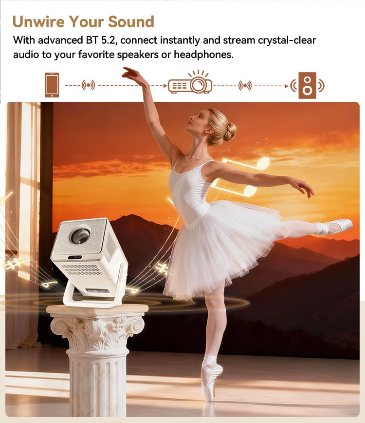 Dol-by Atmos, Net - Flix Certified TOPTRO Hyper Smart Projector 4K Ultra HD HDR10 Support 20000 Lumens Bright Dol-by 5.1 Support,1080p Native, Fully Automatic, HDMI ARC, YouTube, HOT*, Prime Apps 2