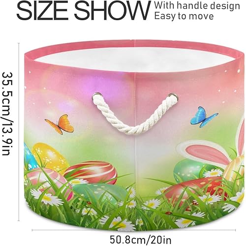 Miniatura 2 de SUABO Cesta de almacenamiento de huevos de Pascua, hierba, mariposas, orejas de conejo, cesta de almacenamiento de lona plegable con asa para ropa,