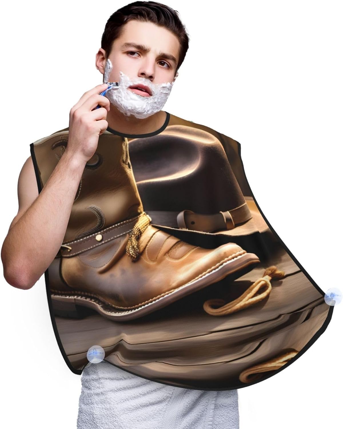 Cowboy Hat And Boots Print Beard Bib Apron, Shaving Apron For Dad, Men'S Hair Catcher For Shaving Best Gifts For Dad