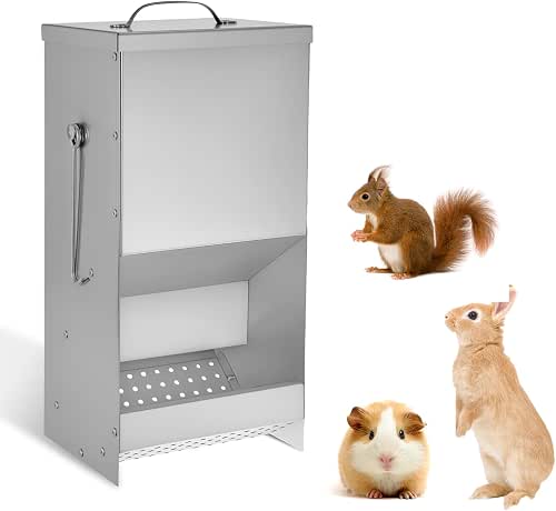 Rabbit Feeders Automatic for Cages,5 Pound Large Metal Trough Feeder