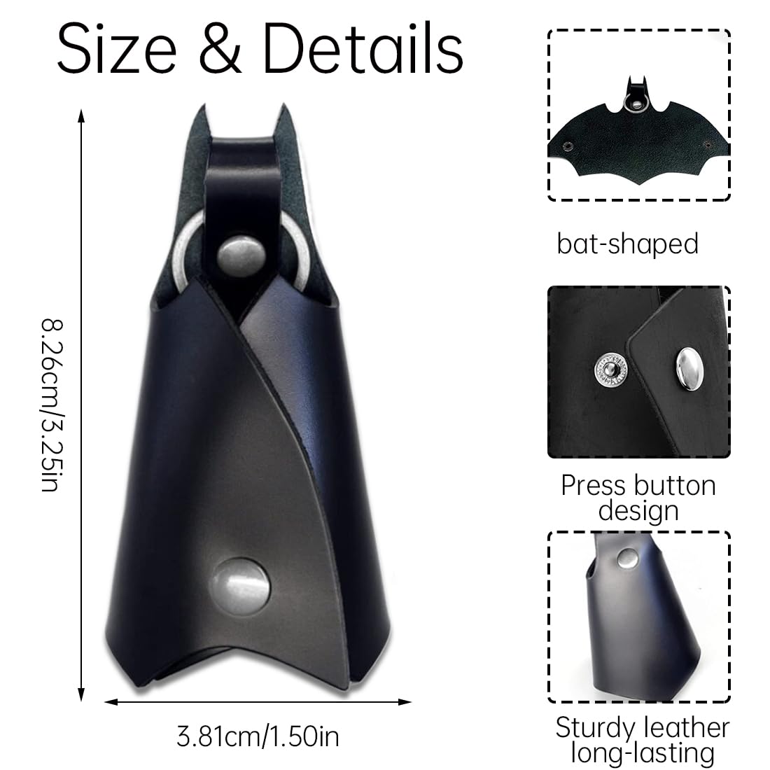 Portachiavi A Forma Di Pipistrello In Ecopelle Nera - Leggero E Compatto, Per Auto, Moto E Chiavi Di Casa - Foto 7
