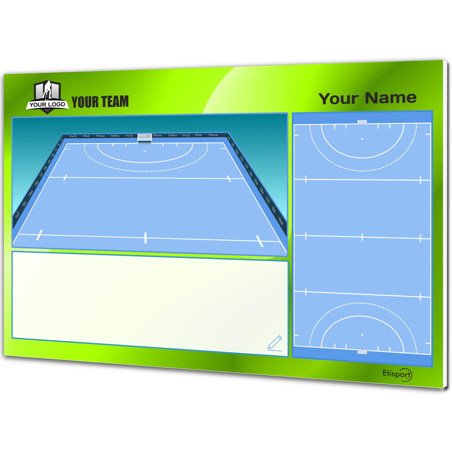 Pizarra táctica Hockey Hierba para entrenador personalizada con nombre y escudo del club. Tablero de borrado en seco 30,5 x 20,5cm