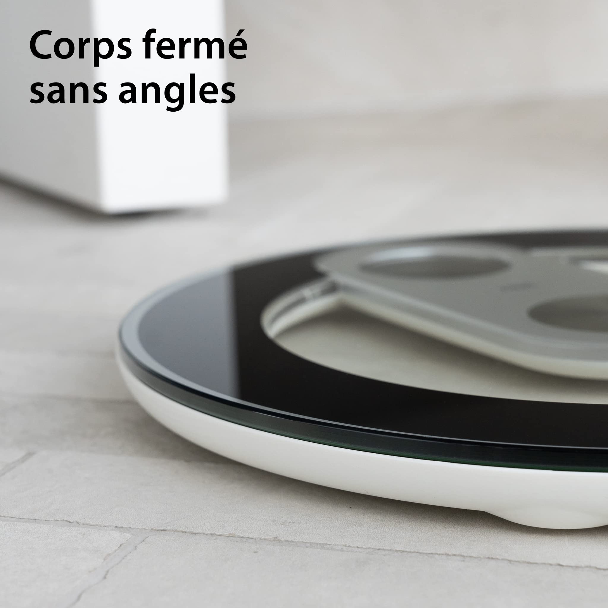 ADE Pèse-personne numérique en verre | résultats très précis | éclairage LED bleu stylé | écran LED | corps rond sans coins ni bords | jusqu'à 180 kg