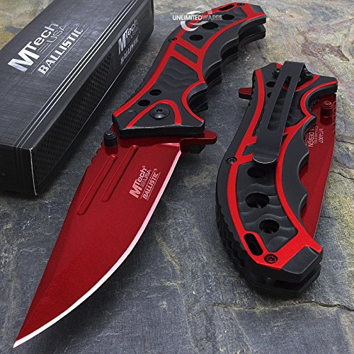 SairusPlay MTECH USA 8.25" RED SPRING ASSISTED TACTICAL FOLDING POCKET KNIFE Assist Open