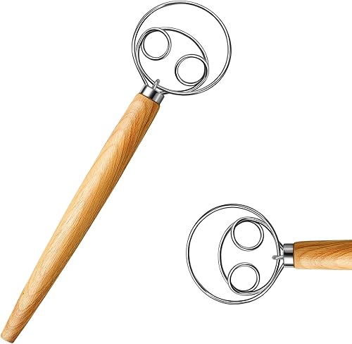 Batidor de masa de acero inoxidable Batidor de masa de pan de estilo holandés Mezclador de mano de mango de madera Herramientas para hornear