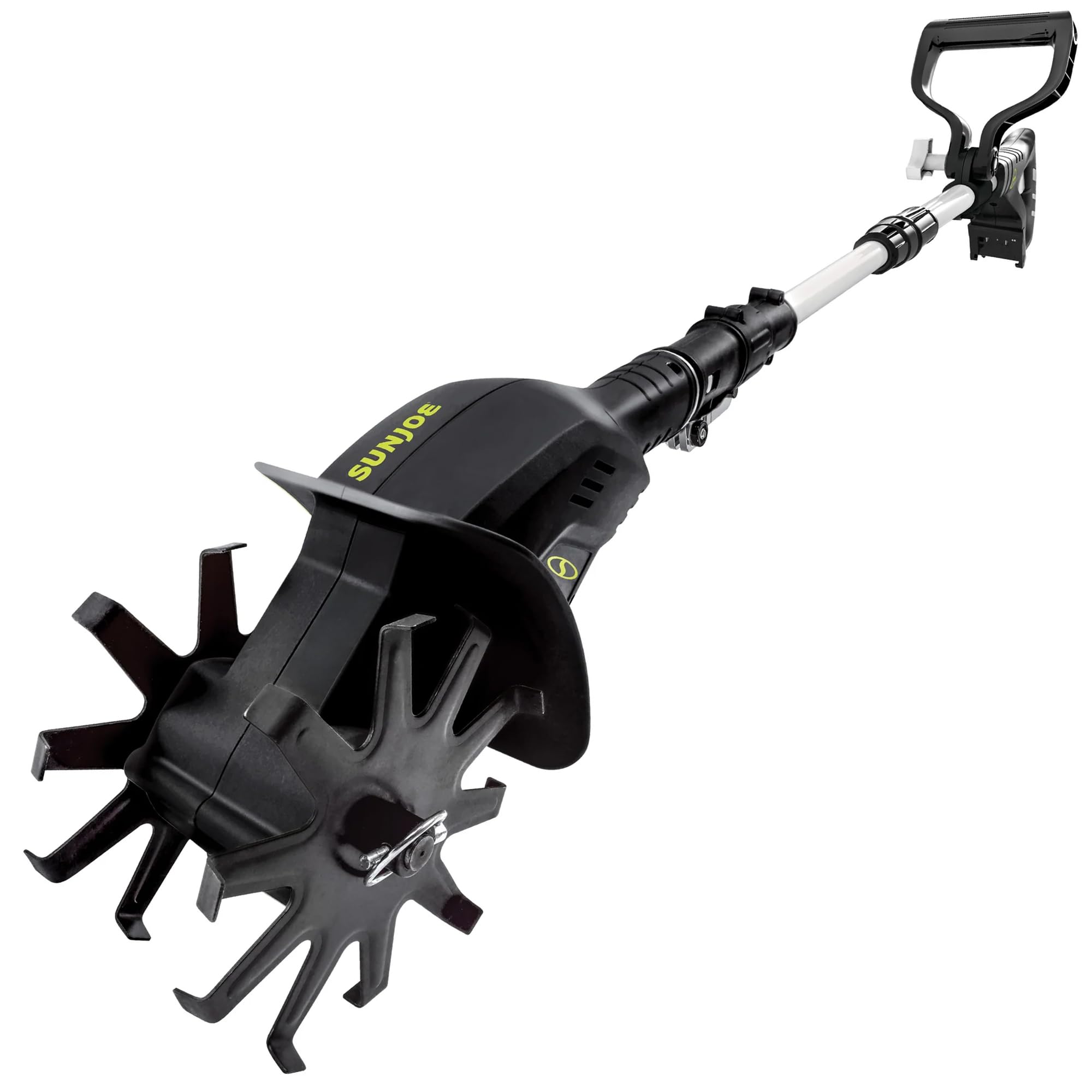 Sun Joe 24V Cordless Garden Tiller & Cultivator with Telescopic Pole Extending from 28.3" to 37.3", Auxiliary Handle & 6 Inch Steel Blades, 24V-TLR-CT