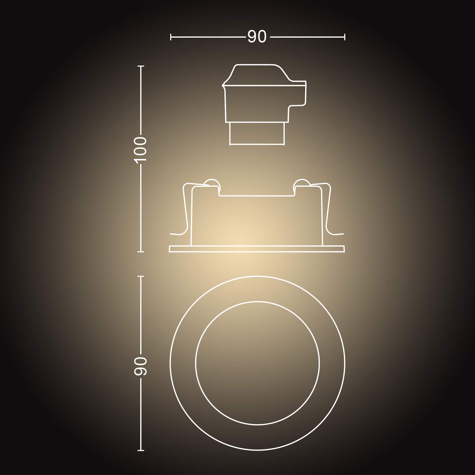 Philips Hue White Ambiance Einbauspot Milliskin 250lm, rund, aluminium, dimmbar, alle Weißschattierungen, steuerbar via App, kompatibel mit Amazon Alexa (Echo, Echo Dot)