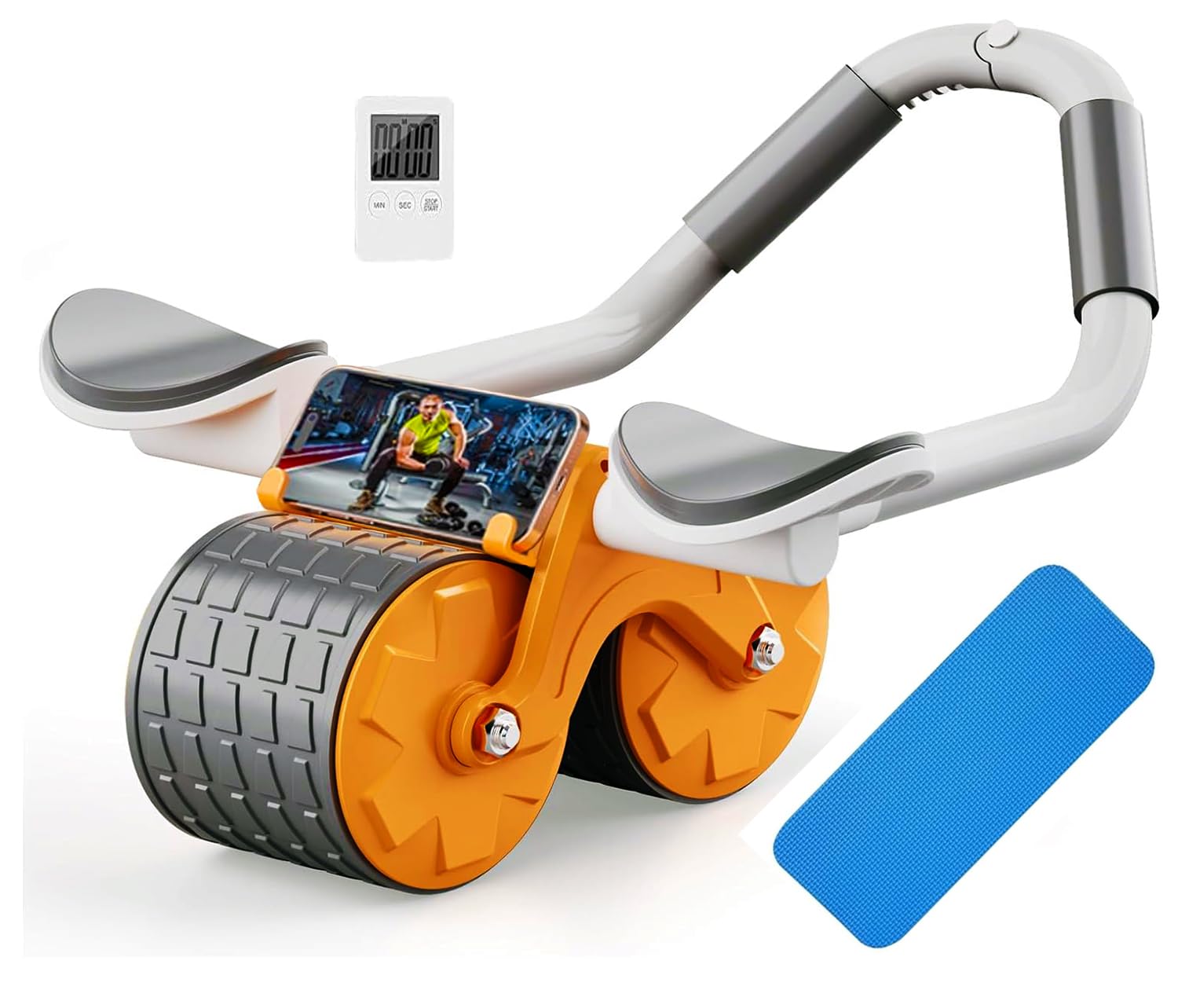 US1984 Abs roller Wheel, Automatic Rebound Abdominal Wheel For Abs Workout, Abdominal Fitness Wheel for men women, Core Trainer Plank Exercise Wheels with Timer and Phone Stand For Home Gym (Orange)-image-43