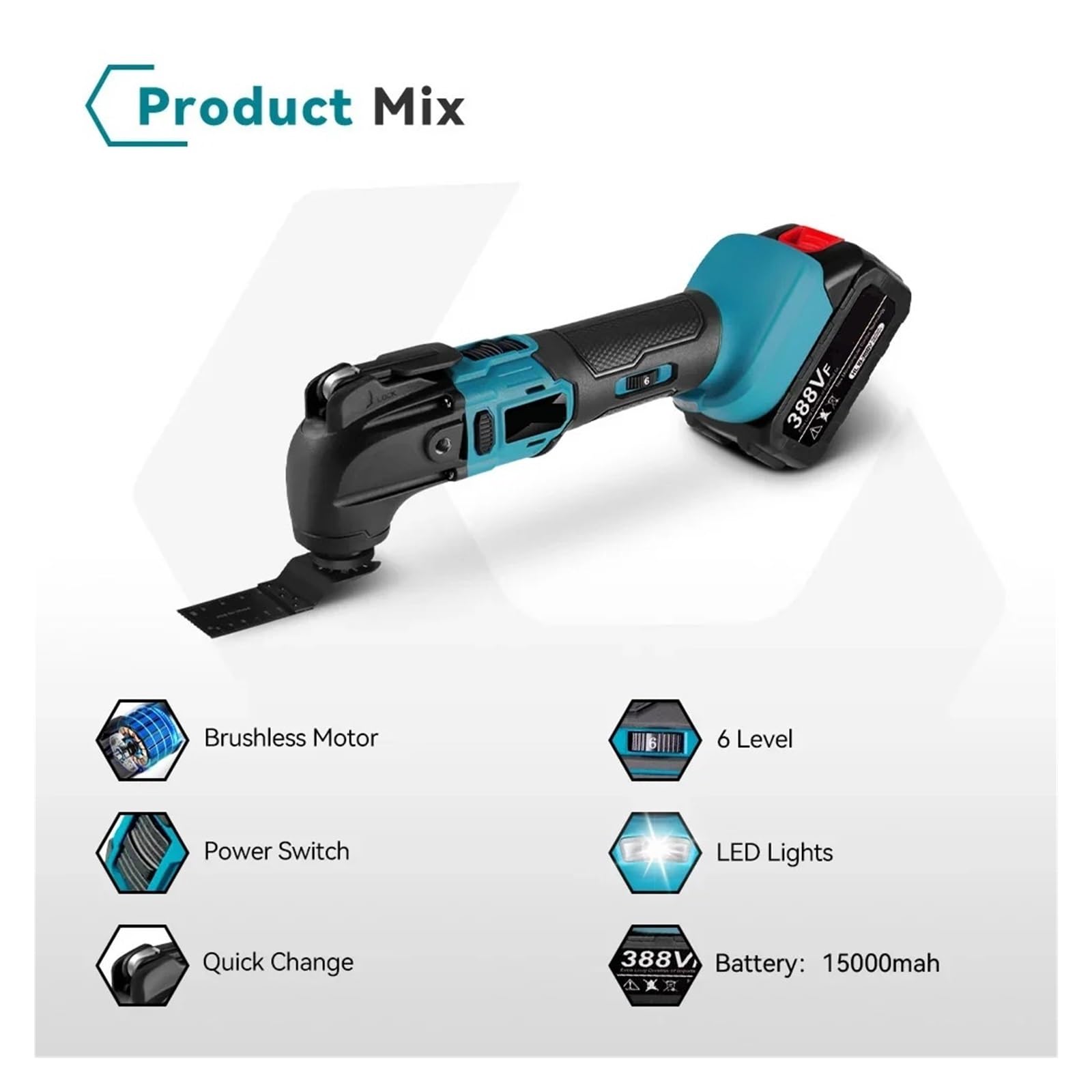 Multiherramienta Oscilante Sin Escobillas, Sierra Eléctrica, Recortadora, Pala, Corte, Pulido, Herramienta De Carpintería For Batería De 18V Versatilidad(2 Battery Set)