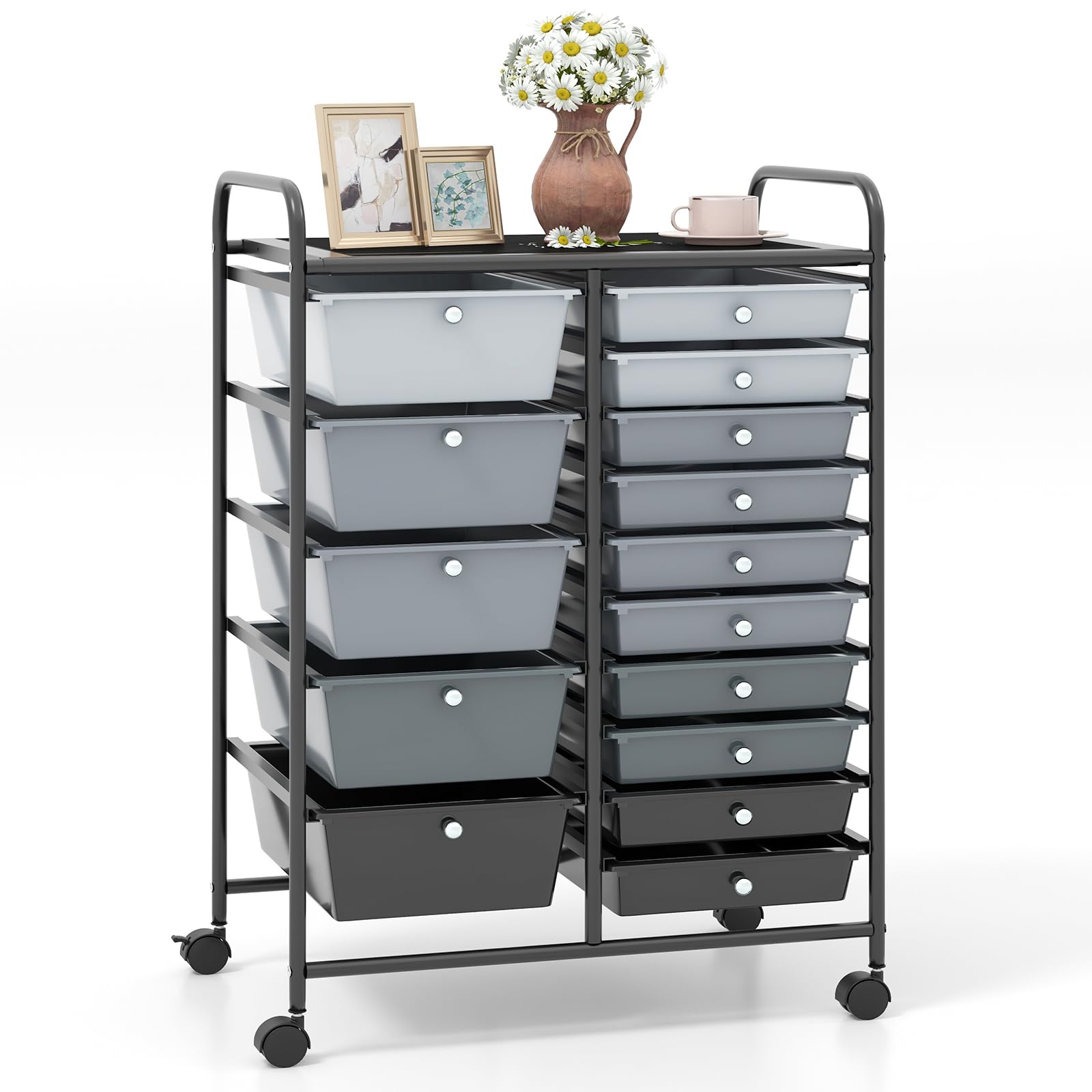 COSTWAY Carrello con 15 Cassetti Impilabili, Carrello di Stoccaggio con Ruote, Carello Portaoggetti per Casa e Ufficio, 63 x 37 x 87 cm (Nero 2)