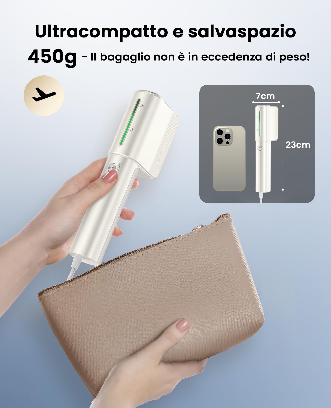 Jack & Rose Piastra a vapore per viaggi, ultraleggera e portatile, riscaldamento rapido 15s, 110-240 V, doppia tensione, 1000 W, ferro da stiro a vapore 2 in 1, mini ferro da stiro da viaggio