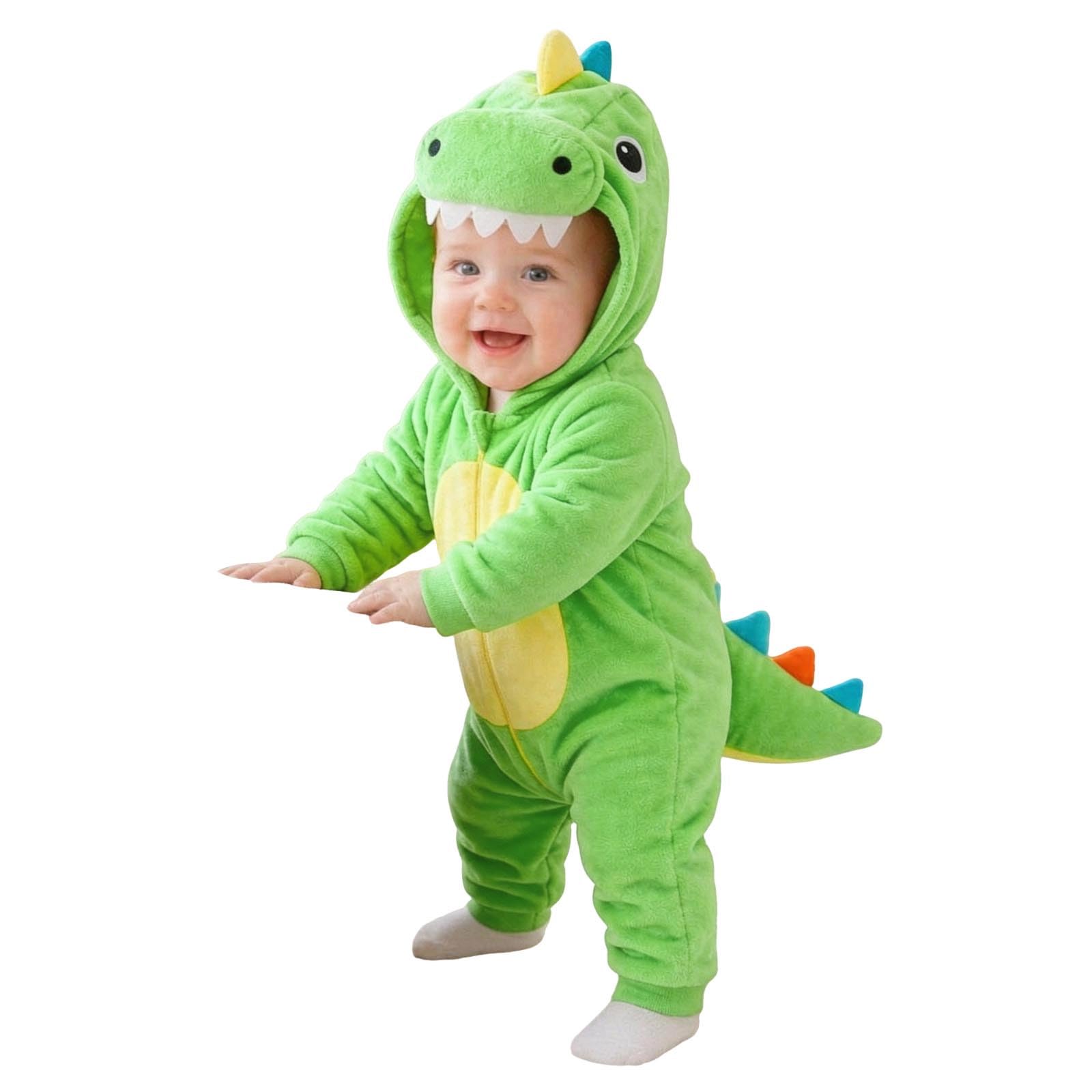 Dinosaur Costume Kids Halloween Costumes Infant Onesie Dress Up Outfit Dinosaur Onesie With Colorful Spikes And Plush Tail Full Zipper Cartoon Cosplay Onesies for Newborn Infant, Photo Prop Outfit