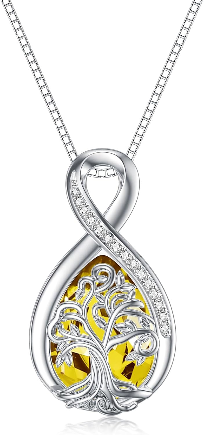 WINNICACA Valentines Day Gifts Birthstone Necklace for Women Tree of Life Necklace Teardrop Necklace S925 Sterling Silver Infinity Love Birthday Gifts for Mom Women Girls, 18"+2" Inches