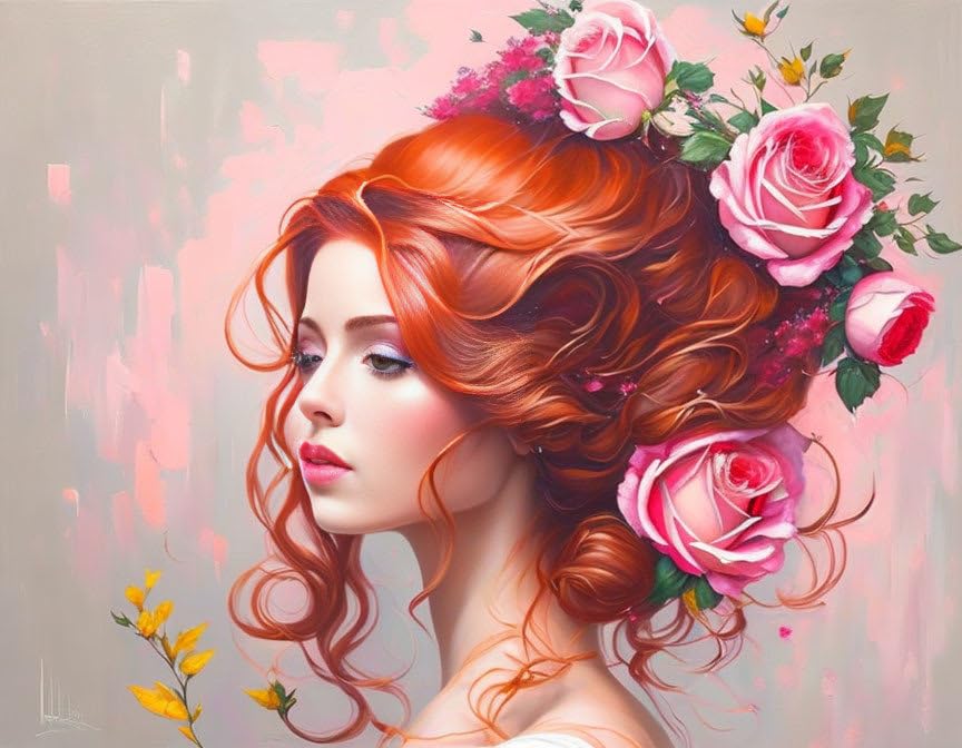 Peinture d'une femme rouge en toile 58x90 cm haute définition