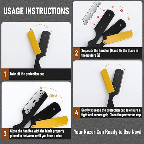 Miniatura 3 de Maquinilla de afeitar profesional de borde recto con 100 cuchillas individuales, afeitadora de acero inoxidable de primera calidad para hombres, uso