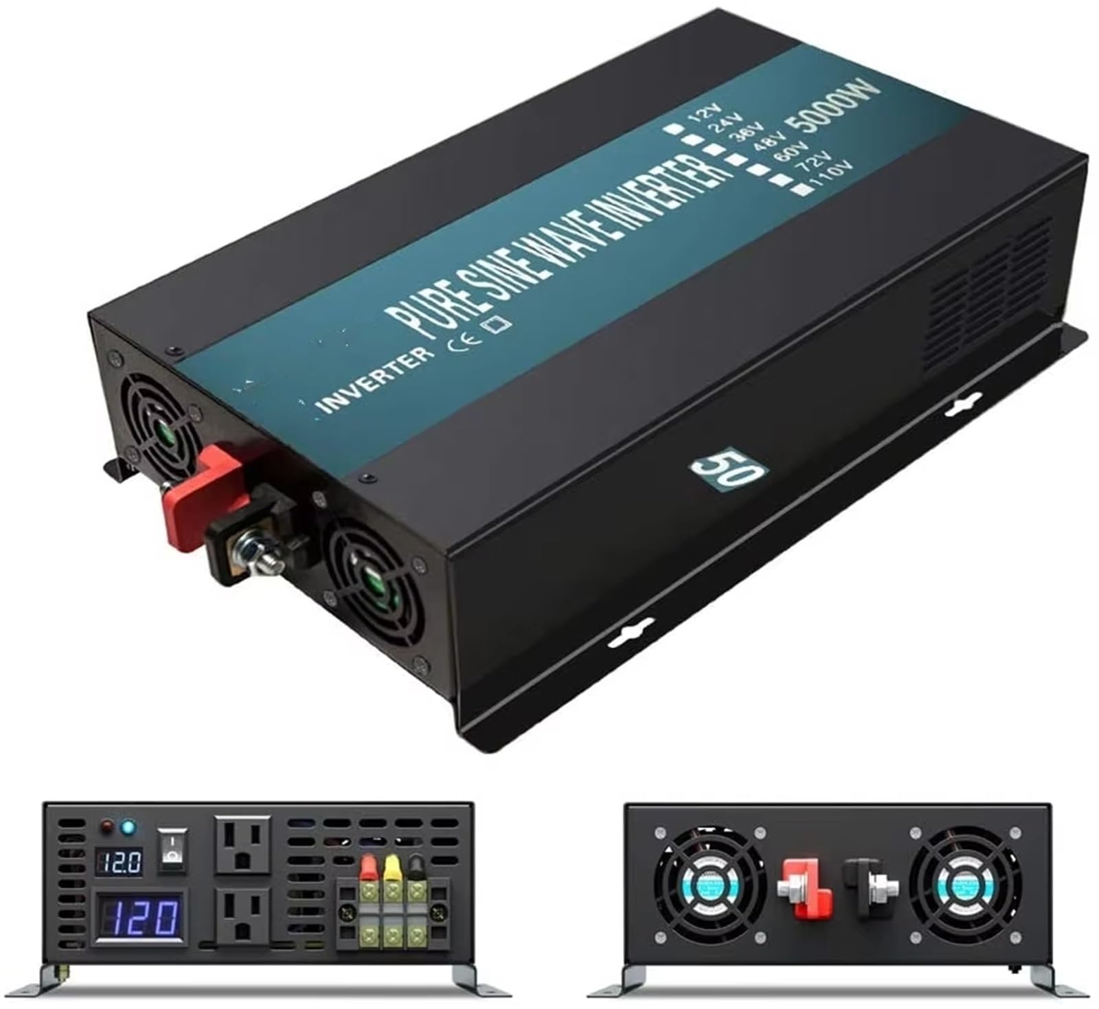 Inversor Inversor Solar Onda Sinusoidal Pura 5000W Potencia Máxima 2500W Convertidor 12V A 220V Banco Energía 24V/48V/110V CC A 100V/120V/230 V/240V CA(110V,110V-120V)