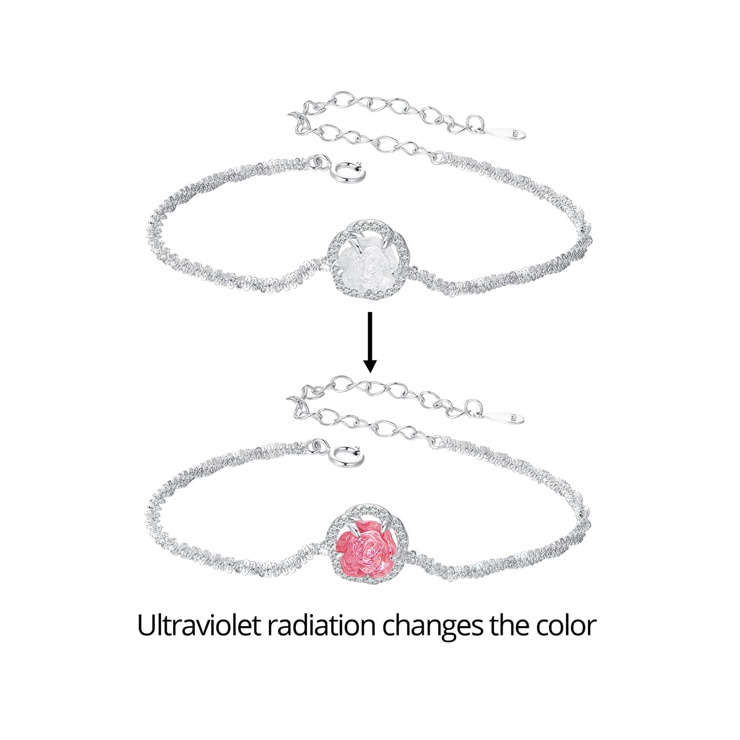 Geburtsstein-Armbänder aus 925er-Sterlingsilber für Damen, Tennis-Armband aus Sterlingsilber oder künstlichem Edelstein, Rosen-Blumen-Herz-Schmuck