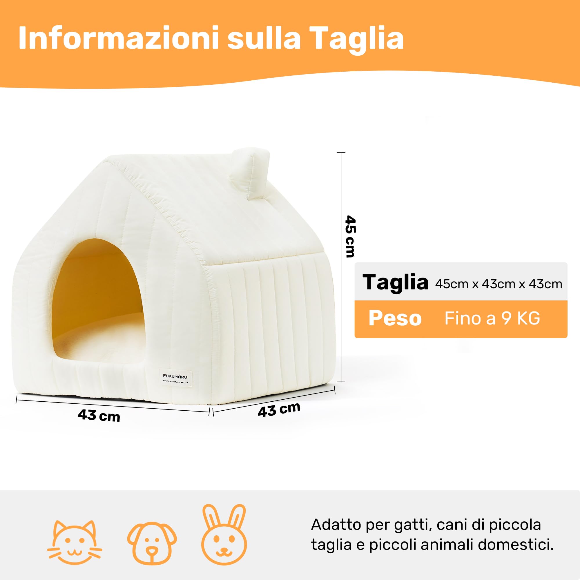FUKUMARU Cuccia per Gatti da Interno, Casetta a Tenda Morbida Termica Impermeabile, Cuscino Rimovibile e Lavabile, Base Antiscivolo, Cuccia Pieghevole, Leggera e Facile da Pulire.