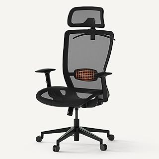 SANODESK Atmungsaktiver Bürostuhl für langes Sitzen, ergonomisch mit 2D Kopfstütze & 3-stufig Verstellbarer Rückenlehne (90–130°), höhenverstellbar, Netzstuhl bis 136 kg, Schwarz