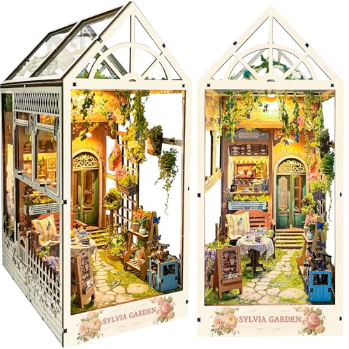 BuzzoXerex Book Nook Kit, DIY Booknook Casa Libros de Madera, DIY Miniatura de Madera Kits, DIY Booknook para Decoración de Estanterías Adolescentes y Adultos a Partir de 14 Años (Jardines)