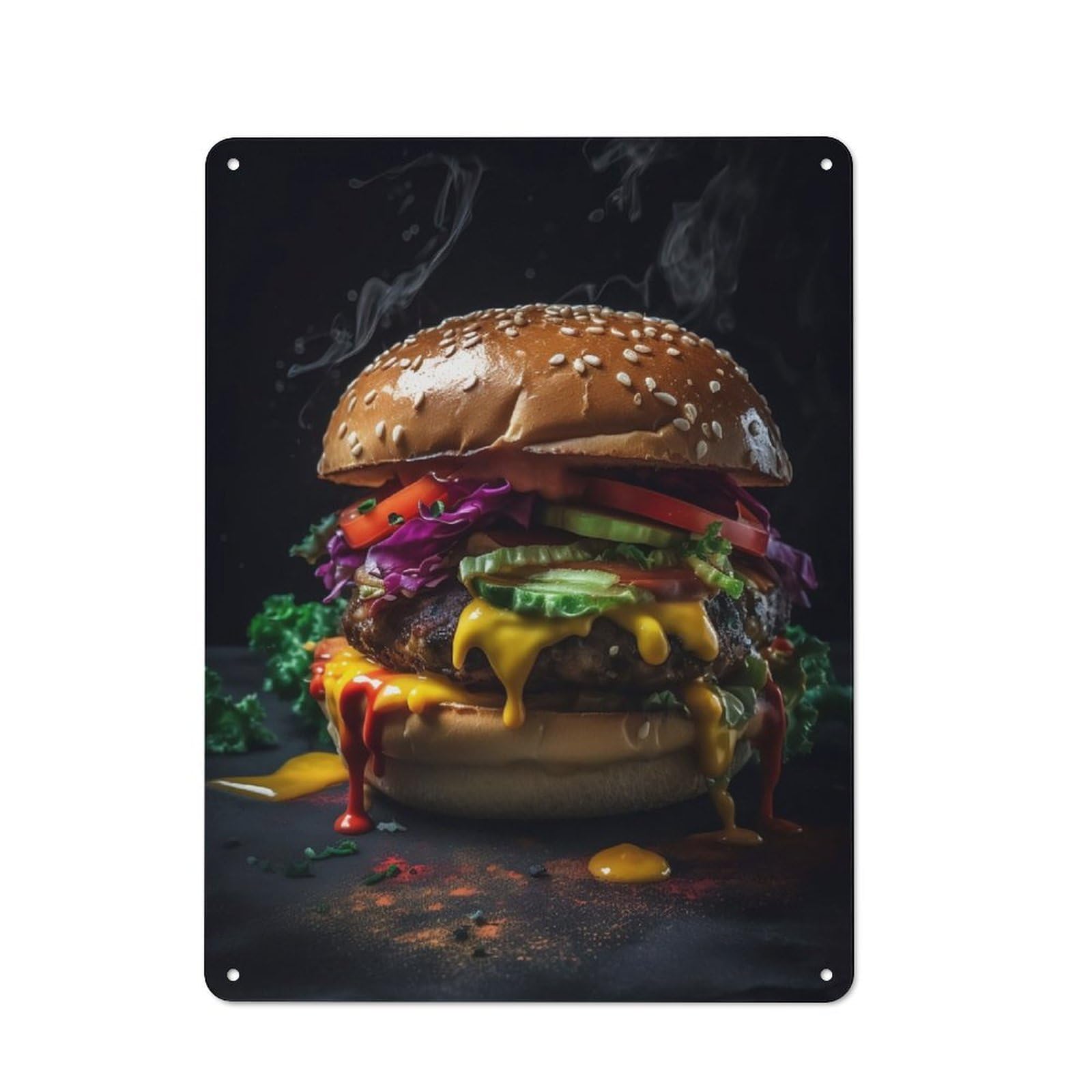 Junmoney Tasty Xxl Hamburger Retro Metal Wall Sign 40X30cm With For Home Bar Wall, A Housewarming Gift For Hosts Who Enjoy Retro Interiors