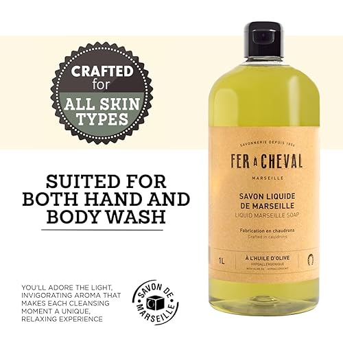 Miniatura 3 de Fer à Cheval Aceite de Oliva Marsella Jabón Líquido 1L33.81 fl oz Hipoalergénico, Ingredientes Naturales, Ecológico Cuerpo y Lavado de Manos