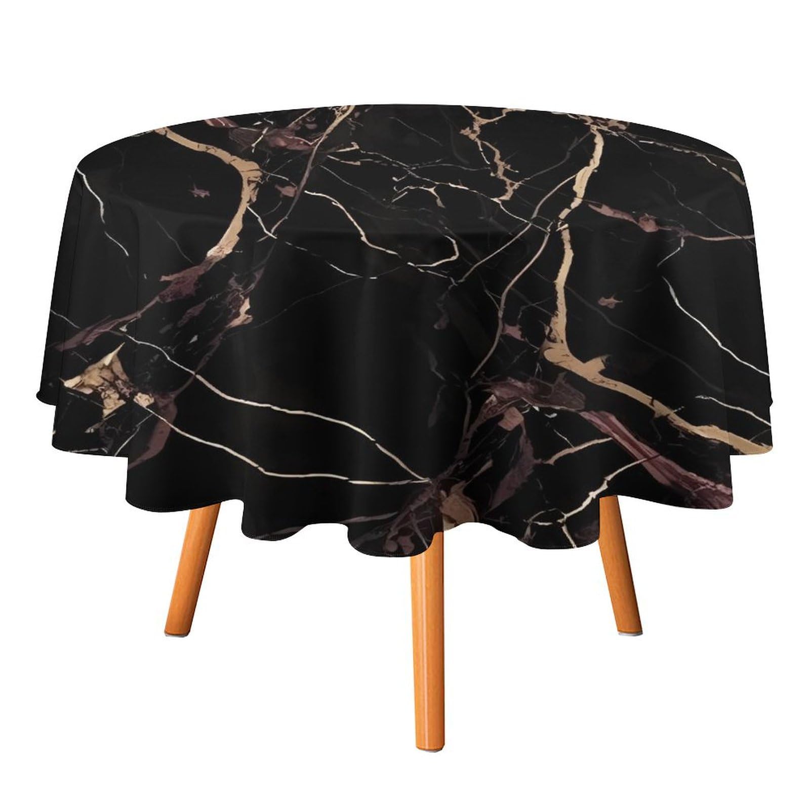 Nappe ronde marbre noir liquide perlant, adieu les taches et le repassage