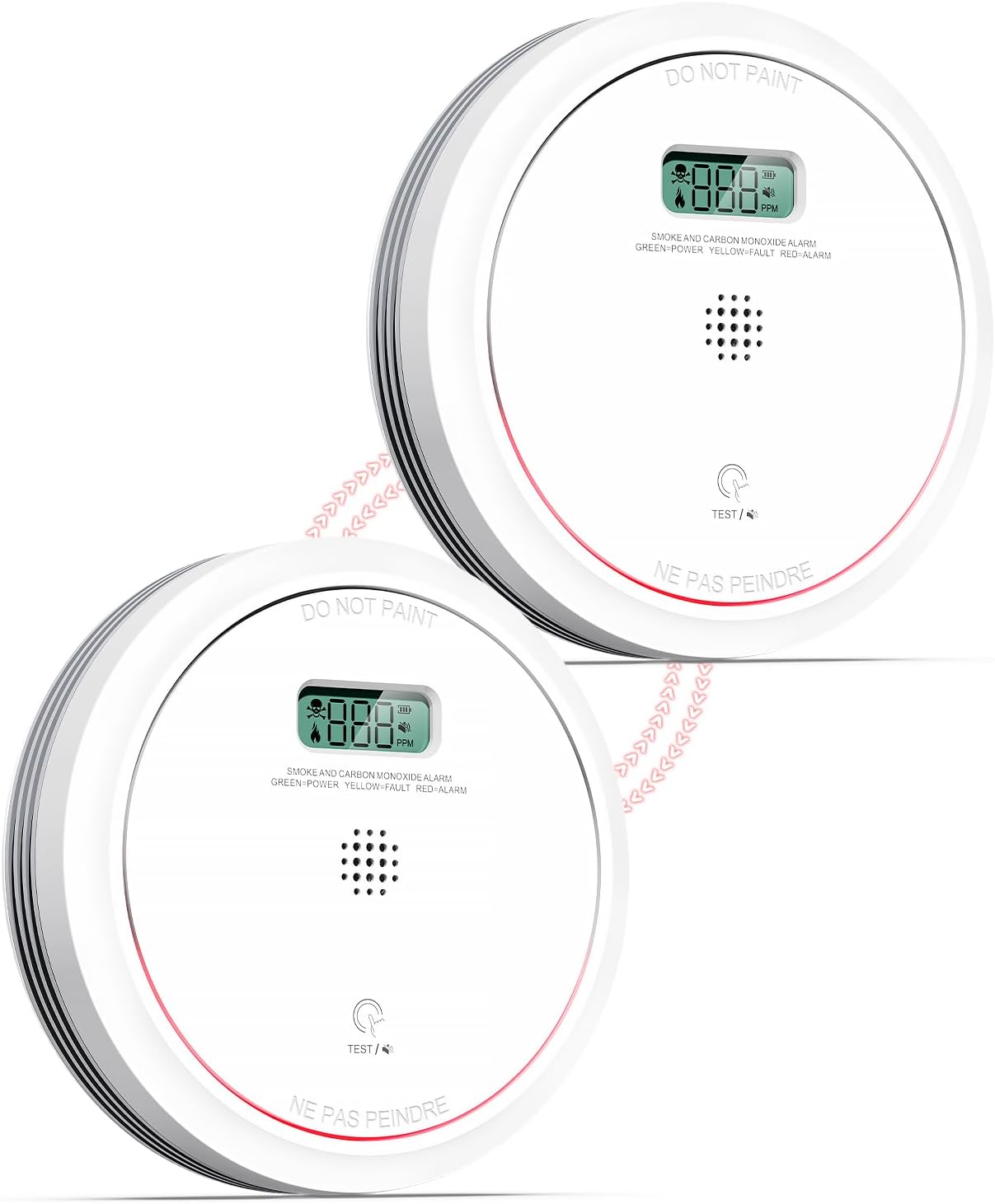 Wireless Interconnected Smoke Detector Carbon Monoxide Detector Combo, Battery Operated Smoke CO Alarm Combination with LCD Display, 2 Packs