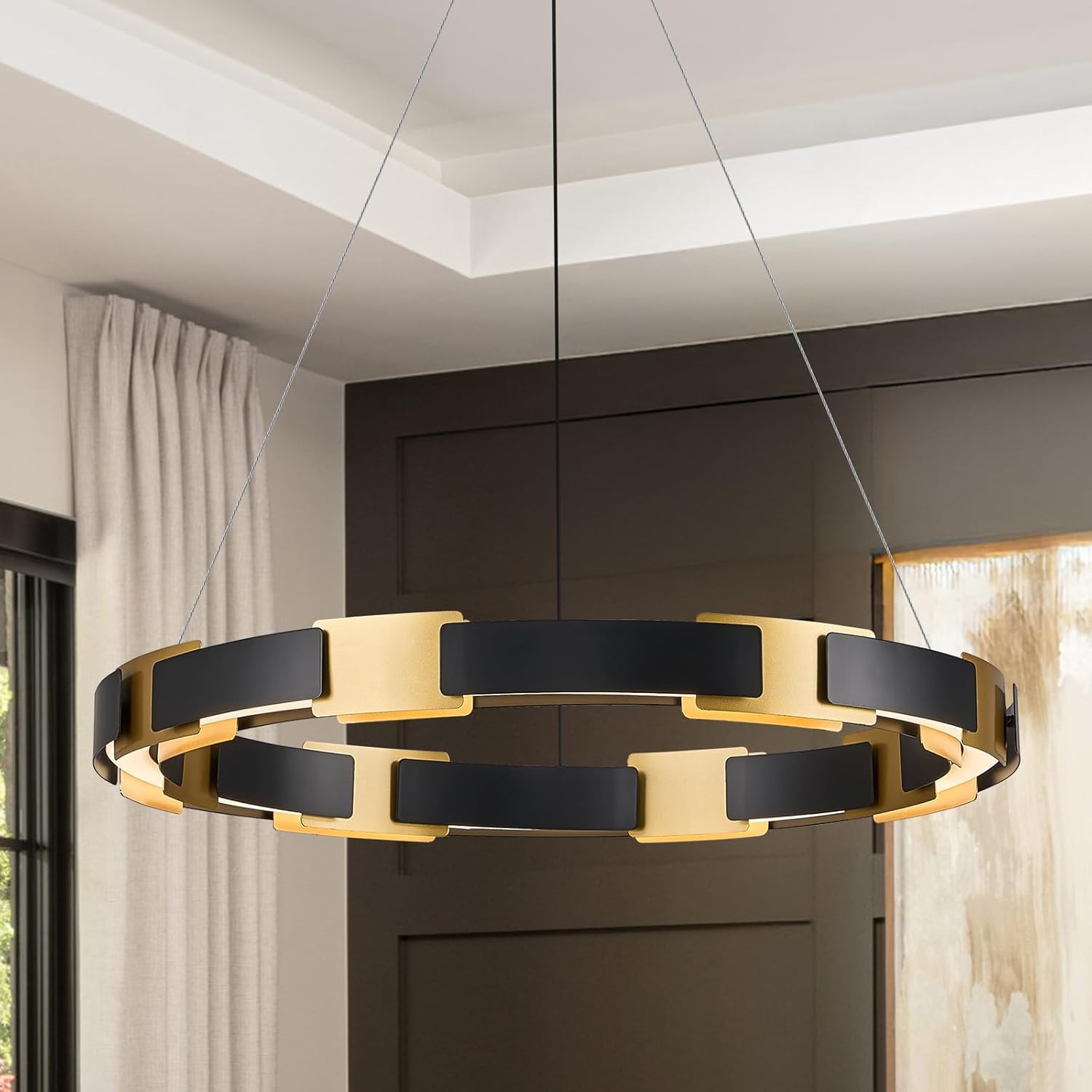 LED Ring Chandelier Modern Black Gold Chandelier for Dining Room 24in Dimmable Circular Chandeliers Light Round Chandeliers Light Fixture for Bedroom Kitchen Entryway Home Office Living Room Black Gold 30W Downlight