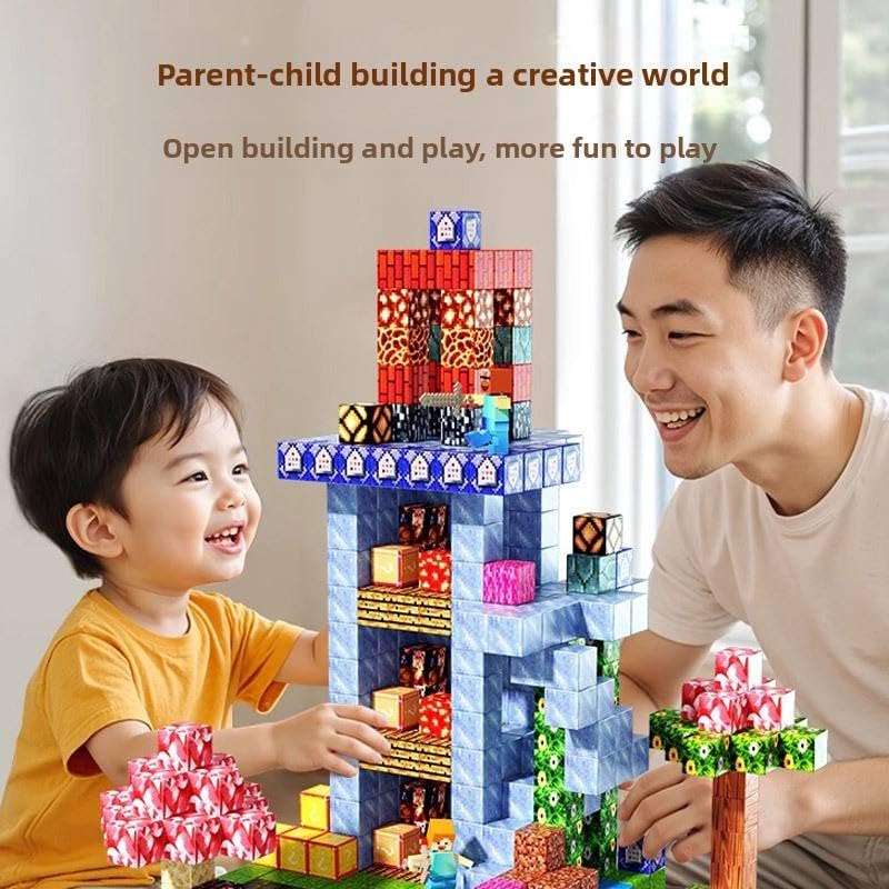 Image of Lefan 148+ PCS Magnetic Building Blocks Set with 15+ Characters, Creative 3D Cube Construction Toy with Storage Box for Kids, Educational STEM Building Toy for Boys & Girls