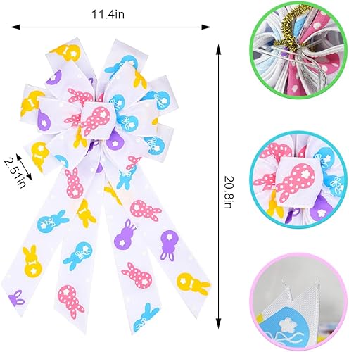 Miniatura 7 de Arcos grandes para corona de Pascua, lazos de conejo de Pascua para decoración de corona, lazos de corona verde, rosa, amarillo, cinta de corona