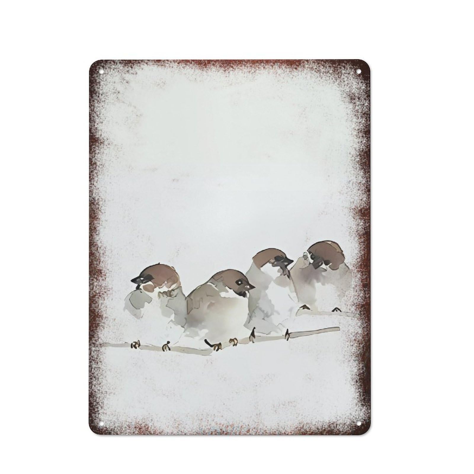 Sparrow Bird Watercolor Art Metal Tin Sign Nature Style Elegant Wall Decor for Household Public Area 8x12 Inch