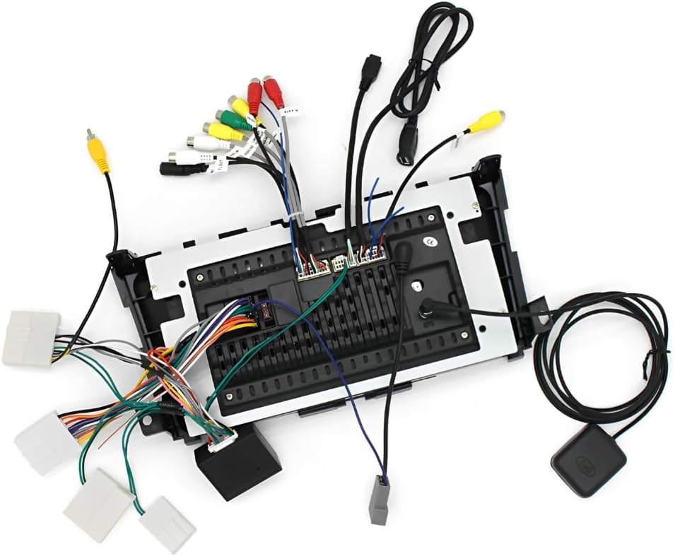 Rear view of the car stereo unit showing various wiring connections