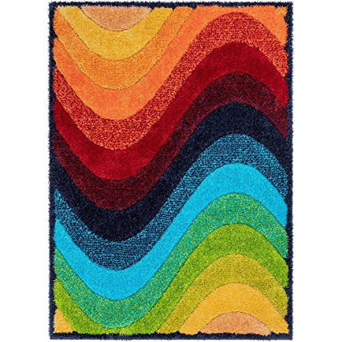 Image of Modern Soft 3D Shaggy Fur Carpets for Living Room Thick Fluffy Rugs for Bedroom, 6x6 Feet Square Multi Color