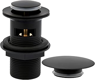 Black Bathroom Pop Up Sink Plug, Modern Double Cap Drainer with Overflow, Black Brass Click Clack Slotted Sprung Basin Waste