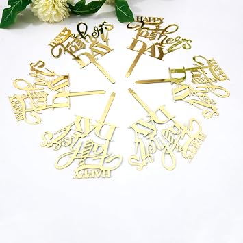 12 Pc Acrylic Golden Happy Fathers Day Cake Topper - Father Birthday Dad Themed Party Cake Decoration Supplies Fathers Day