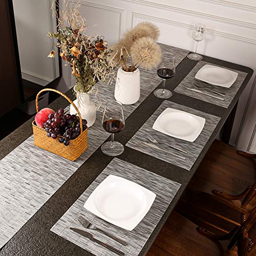 Placemats For Dining Table Set Of 6 With Table Runner, Washable Heat Resistant Woven Vinyl Place Mat (12X18 Inches, Sliver Grey) #TOP4