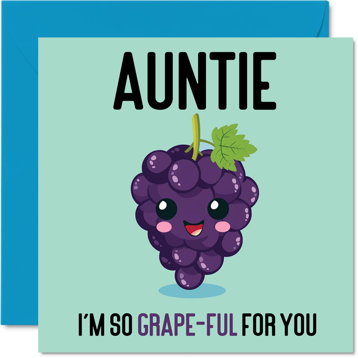 Thank You Cards for Auntie - Grape-Ful - Funny Happy Birthday Card for Aunty from Nephew Niece, Aunt Birthday Gifts, 145mm Joke Greeting Cards Women Her